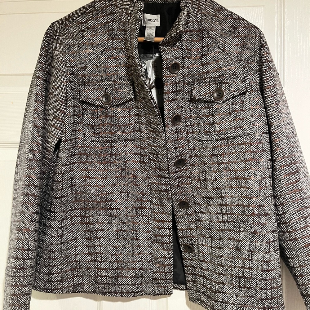 Chico's Gray Structured Collarless Blazer